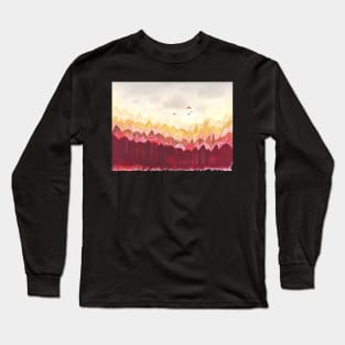 Warm Fall embraces Abstract forest watercolor pattern Long Sleeve T-Shirt